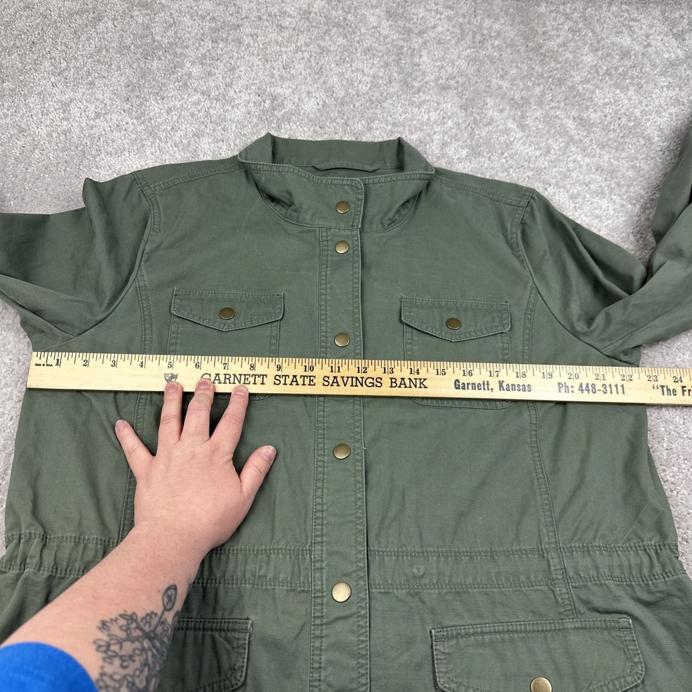 Talbots Utility Jacket Womens XL Green Twill Cargo‎ Field Coat Military Y2K NWT - Picture 6 of 7